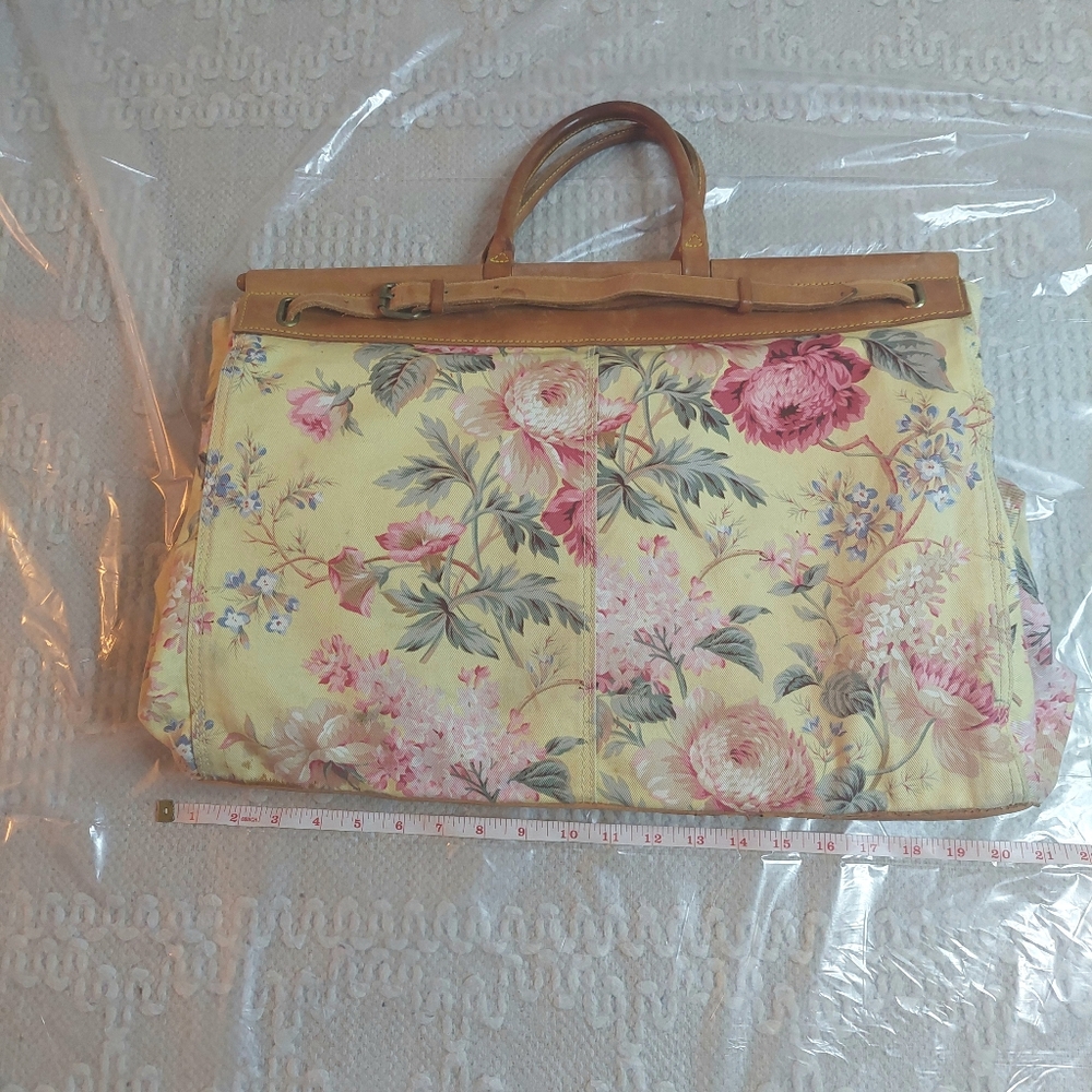 Vintage 80's Ralph Lauren Floral Carpet Tapestry Leather Satchel- Travel Bag! - Picture 9 of 16